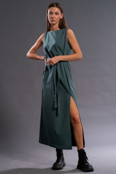 Длинное удлиненное платье из хлопка с поясом Kivviwear 4133.05 - фото 8