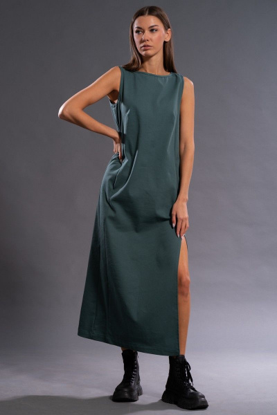 Длинное удлиненное платье из хлопка с поясом Kivviwear 4133.05 - фото 4