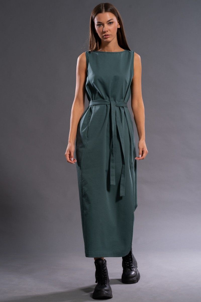 Длинное удлиненное платье из хлопка с поясом Kivviwear 4133.05 - фото 1