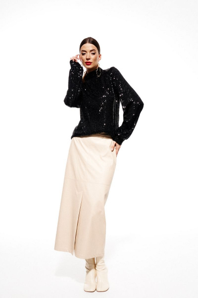 Джемпер с пайетками прямой посадки и длинным рукавом ELLETTO 3685 черный - фото 6
