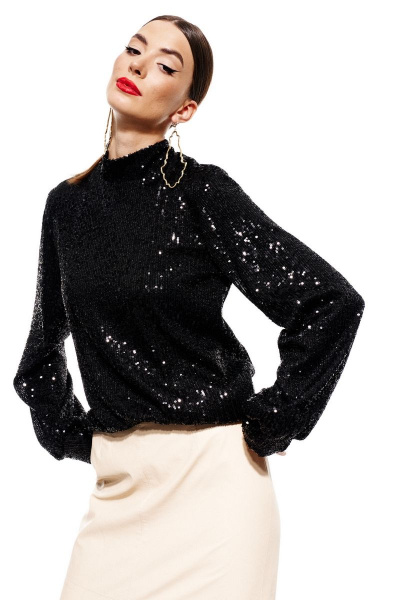 Джемпер с пайетками прямой посадки и длинным рукавом ELLETTO 3685 черный - фото 4