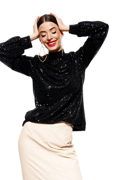 Джемпер с пайетками прямой посадки и длинным рукавом ELLETTO 3685 черный - фото 3