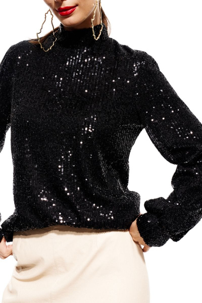 Джемпер с пайетками прямой посадки и длинным рукавом ELLETTO 3685 черный - фото 2