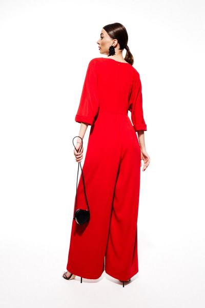 Костюм-комбинезон прилегающего силуета с длинным рукавом ELLETTO 5240 красный - фото 6