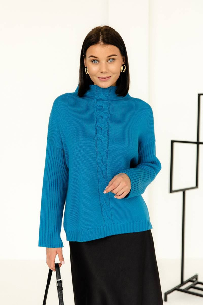 Базовый синий джемпер из трикотажа в демисезонье Romgil 941ШТЗ ярко-синий - фото 1