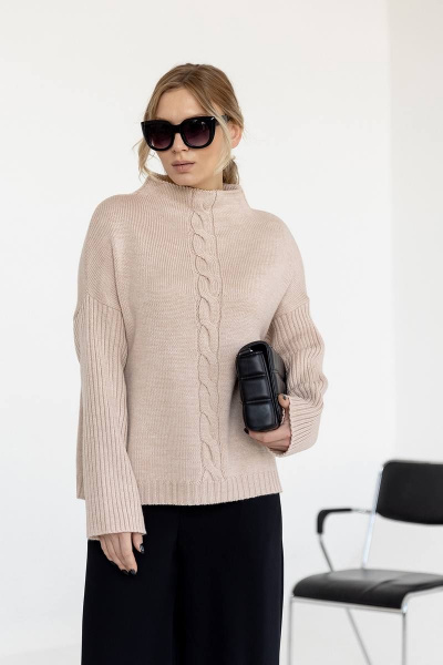 Бежевый классический джемпер из мягкой пряжи для гардероба Romgil 941ШТЗ светлый_опаловый - фото 5