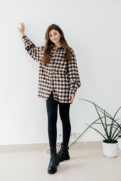 Рубашка SK Brand SK3778 клетка/коричневый-бежевый - фото 3