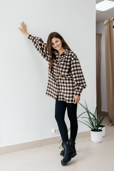 Рубашка SK Brand SK3778 клетка/коричневый-бежевый - фото 5