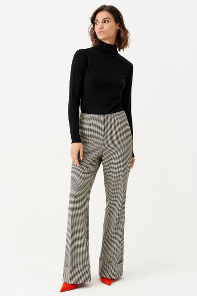 Бежевые деловые брюки с высоким поясом из текстиля Панда 155260w бежево-черный - фото 1