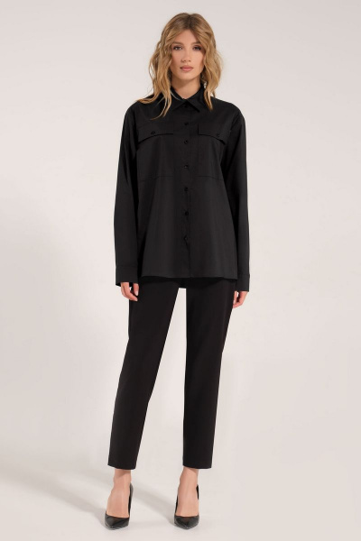 Черная блуза из текстиля и хлопка с коротким рукавом Панда 163443w черный - фото 1