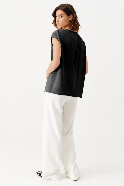 Шифоновая блуза с декоративными складками для повседневной носки Панда 160340w черный - фото 2