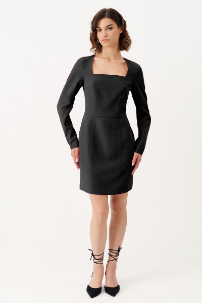 Черное платье с длинными рукавами из текстиля в повседневном стиле Панда 153780w черный - фото 1