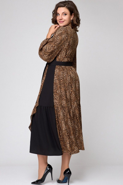 Платье на запах из плательной ткани с воланами и ремнем EVA GRANT 7200 черный_с_принтом - фото 4