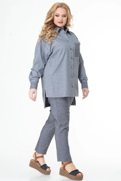 Рубашка прямого силуэта с полосками и накладными карманами Anelli 1074 синий/серый - фото 2