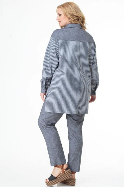 Рубашка прямого силуэта с полосками и накладными карманами Anelli 1074 синий/серый - фото 4