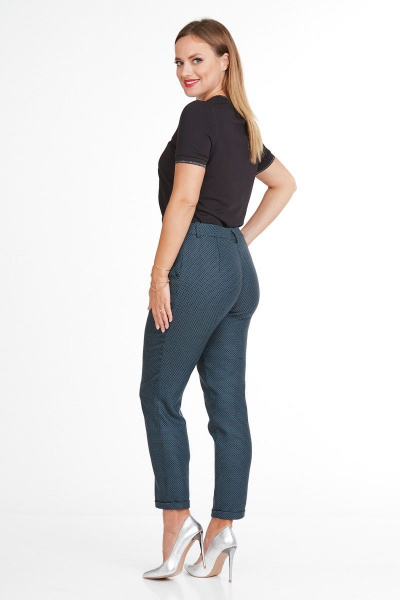 Брюки зауженные к низу из текстиля с застежкой гульфик Condra 10223 бирюзовый-черный - фото 4