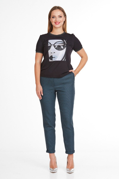 Брюки зауженные к низу из текстиля с застежкой гульфик Condra 10223 бирюзовый-черный - фото 1