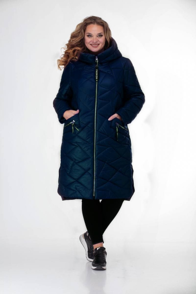 Стеганое синее пальто из плащёвой ткани на молнии TrikoTex Stil М3420 синий_дизайн - фото 1