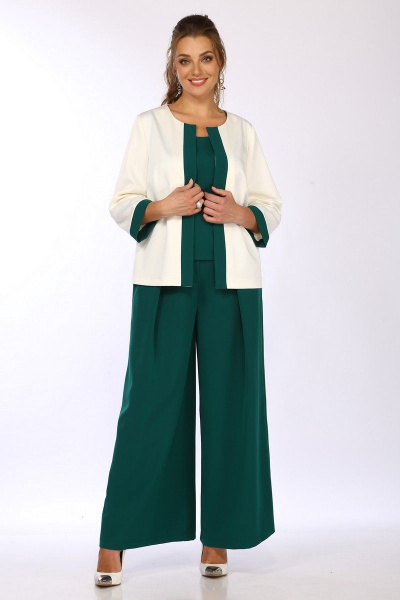 Комплект женский 3 предмета: блуза, брюки палаццо, жакет Matini 1.1622/1 изумруд - фото 1