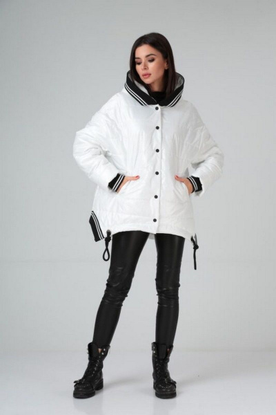Демисезонная женская куртка на молнии с капюшоном и карманами Диомант 1930 белый - фото 1