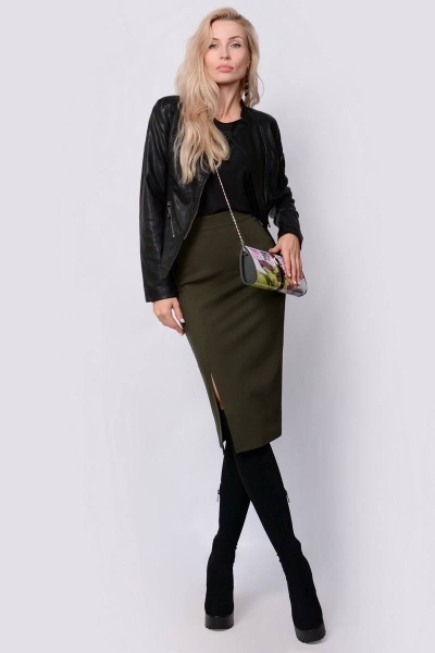 Юбка-карандаш миди с разрезом спереди Patriciа C14830 хаки - фото 1