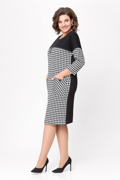 Платье из трикотажа полуприлегающего силуэта с карманами Swallow 691 черно-белая_гусиная_лапка - фото 17