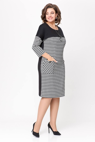 Платье из трикотажа полуприлегающего силуэта с карманами Swallow 691 черно-белая_гусиная_лапка - фото 16