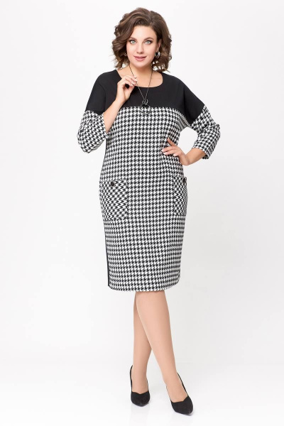 Платье из трикотажа полуприлегающего силуэта с карманами Swallow 691 черно-белая_гусиная_лапка - фото 15