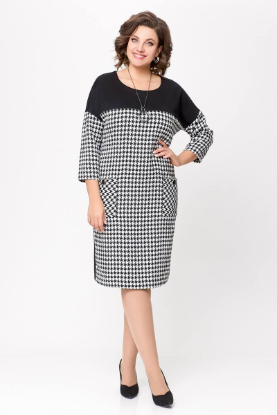 Платье из трикотажа полуприлегающего силуэта с карманами Swallow 691 черно-белая_гусиная_лапка - фото 14