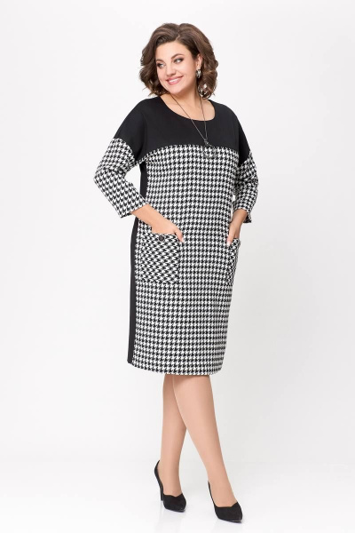 Платье из трикотажа полуприлегающего силуэта с карманами Swallow 691 черно-белая_гусиная_лапка - фото 13