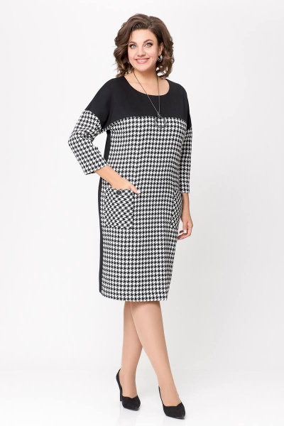 Платье из трикотажа полуприлегающего силуэта с карманами Swallow 691 черно-белая_гусиная_лапка - фото 12