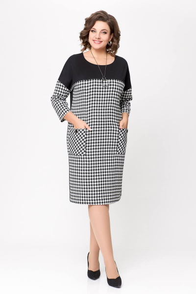 Платье из трикотажа полуприлегающего силуэта с карманами Swallow 691 черно-белая_гусиная_лапка - фото 11