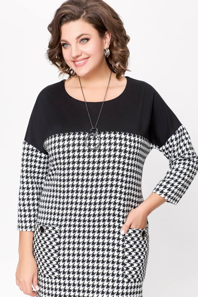 Платье из трикотажа полуприлегающего силуэта с карманами Swallow 691 черно-белая_гусиная_лапка - фото 8