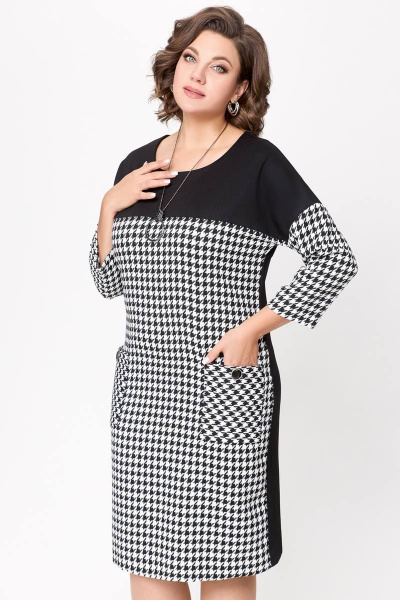 Платье из трикотажа полуприлегающего силуэта с карманами Swallow 691 черно-белая_гусиная_лапка - фото 7