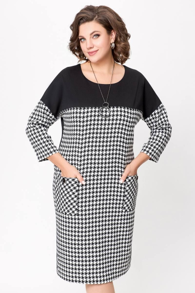 Платье из трикотажа полуприлегающего силуэта с карманами Swallow 691 черно-белая_гусиная_лапка - фото 6