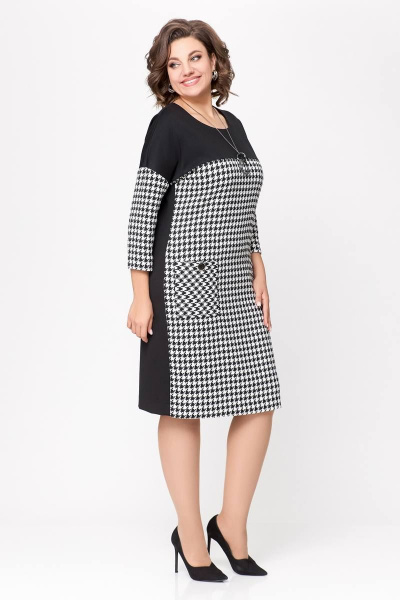 Платье из трикотажа полуприлегающего силуэта с карманами Swallow 691 черно-белая_гусиная_лапка - фото 2