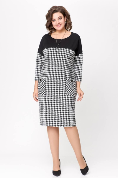 Платье из трикотажа полуприлегающего силуэта с карманами Swallow 691 черно-белая_гусиная_лапка - фото 1
