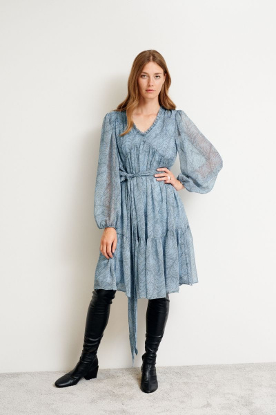 Платье из шифона с воланами и сборками, длина до колена Morozov Amavie 1.1972_A2_Hilda синие цветы - фото 5