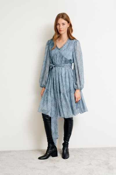Платье из шифона с воланами и сборками, длина до колена Morozov Amavie 1.1972_A2_Hilda синие цветы - фото 4