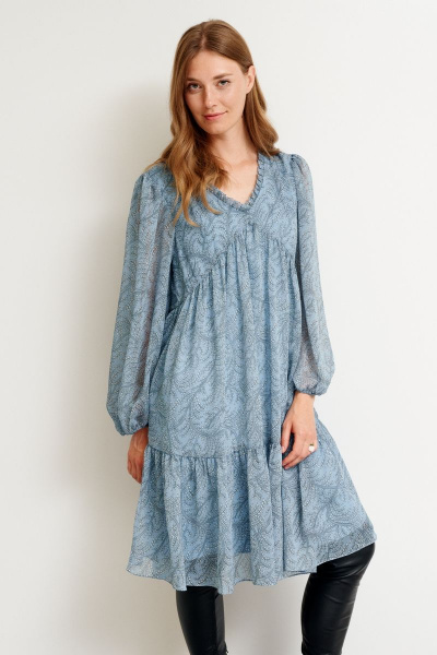 Платье из шифона с воланами и сборками, длина до колена Morozov Amavie 1.1972_A2_Hilda синие цветы - фото 2