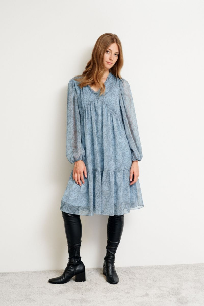 Платье из шифона с воланами и сборками, длина до колена Morozov Amavie 1.1972_A2_Hilda синие цветы - фото 1
