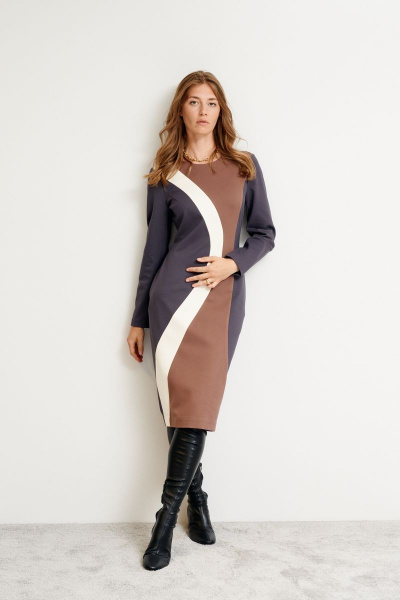 Длинное трикотажное платье с фигурными рельефами и разрезом Morozov Amavie 1.1976_Alla графит - фото 4