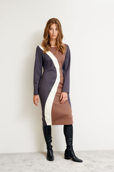 Длинное трикотажное платье с фигурными рельефами и разрезом Morozov Amavie 1.1976_Alla графит - фото 3