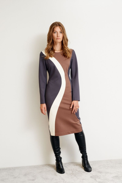 Длинное трикотажное платье с фигурными рельефами и разрезом Morozov Amavie 1.1976_Alla графит - фото 2