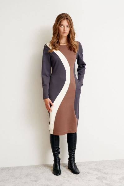 Длинное трикотажное платье с фигурными рельефами и разрезом Morozov Amavie 1.1976_Alla графит - фото 1