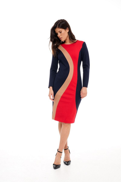 Костюм из текстиля с юбкой и жакетом с кожаными вставками Morozov Amavie 1.1976_Alla синий - фото 2