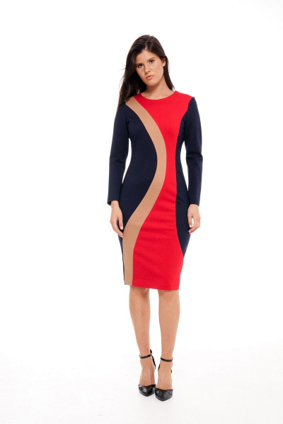 Костюм из текстиля с юбкой и жакетом с кожаными вставками Morozov Amavie 1.1976_Alla синий - фото 1