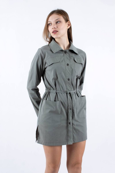 Туника из хлопка с кулиской и накладными карманами Mita ЖМ1154 хаки - фото 5