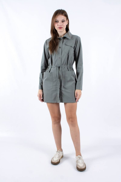 Туника из хлопка с кулиской и накладными карманами Mita ЖМ1154 хаки - фото 2