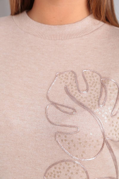 Платье из трикотажа с вышивкой и карманами TVIN 7668 беж - фото 7